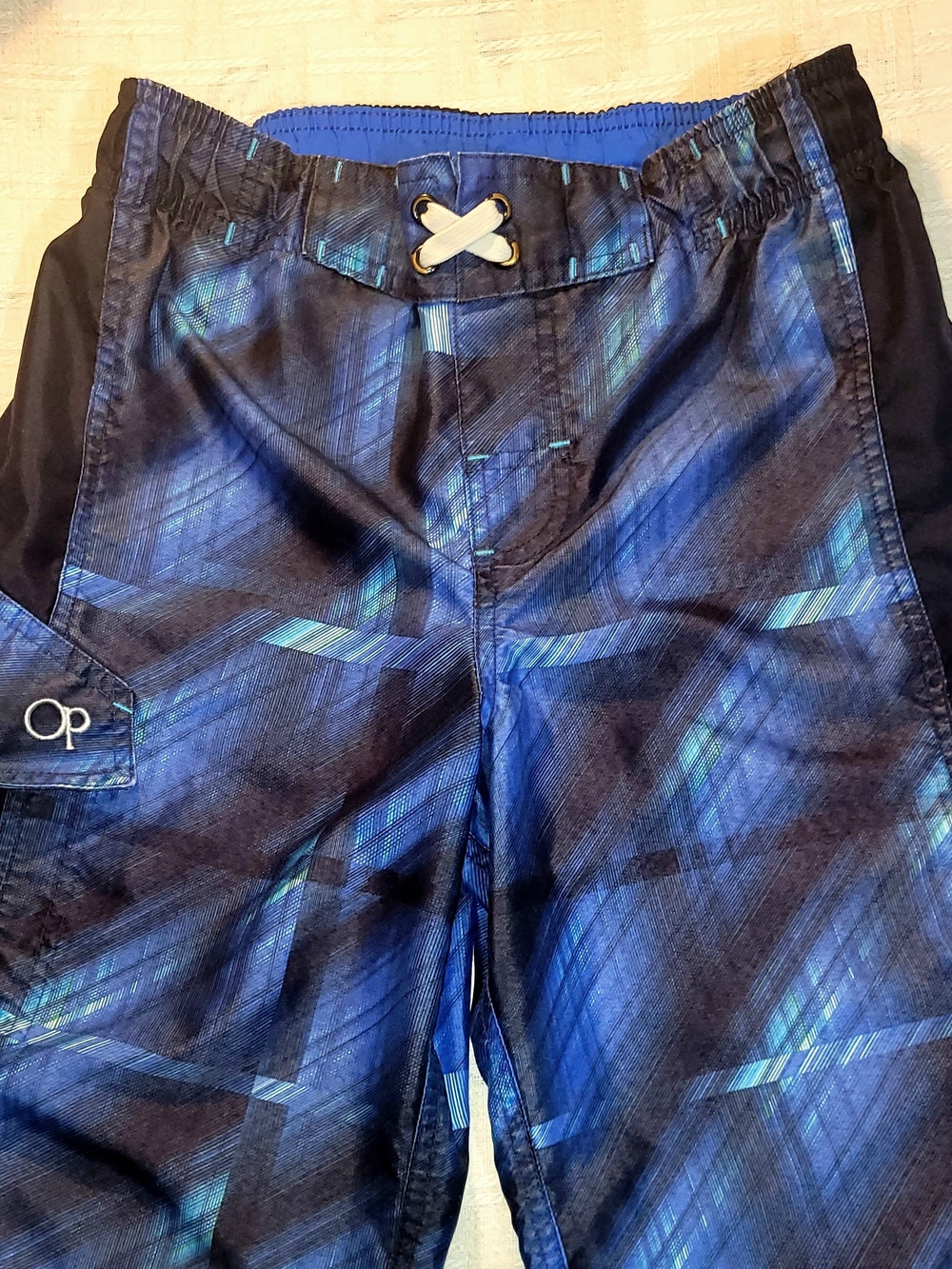 OP Boy's Blue and Black Graphic Swim Board Shorts Size L 10/12